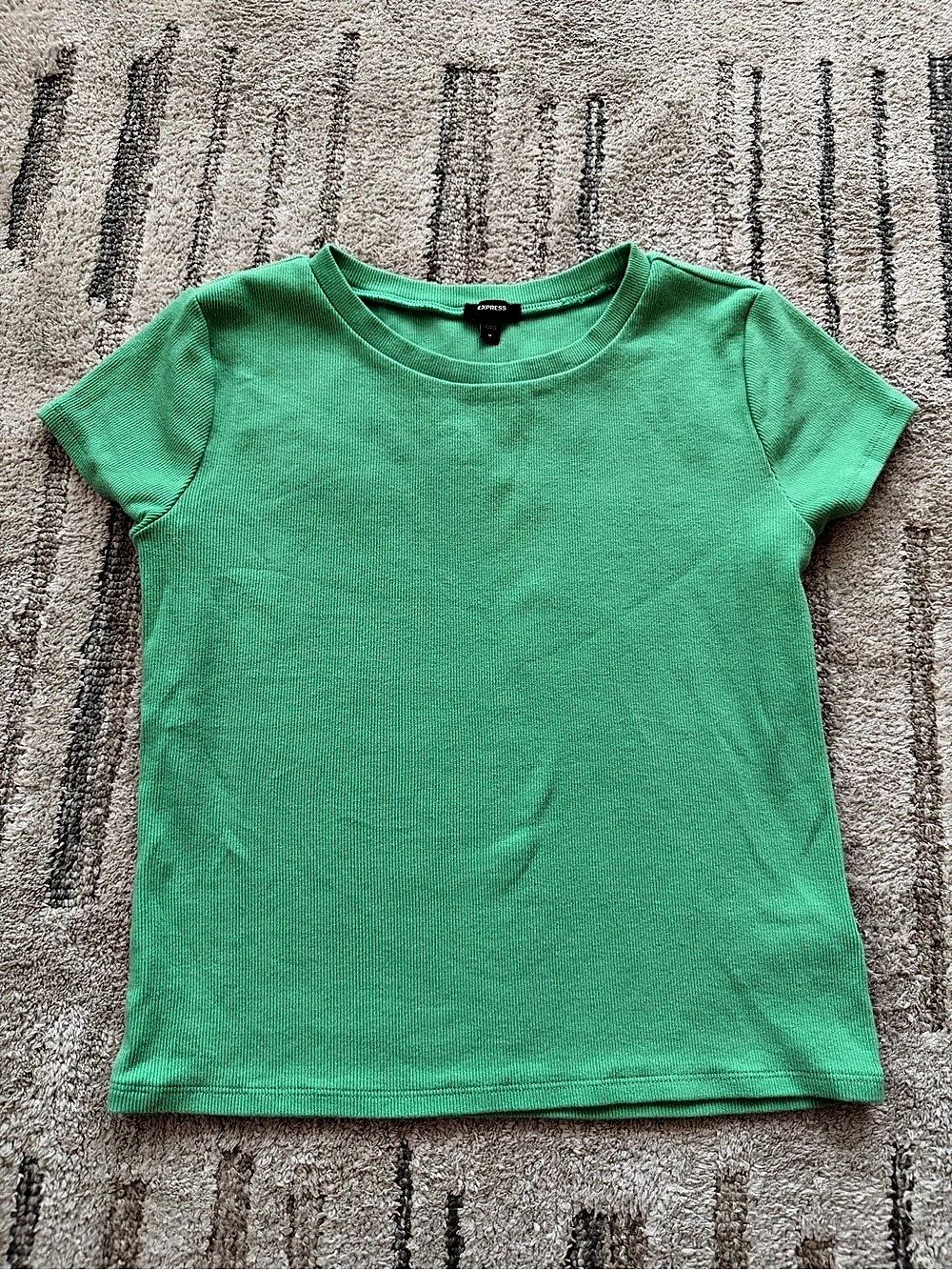 Express Essential Fitted Ribbed Crew Neck Short Sleeve Tee Green Medium